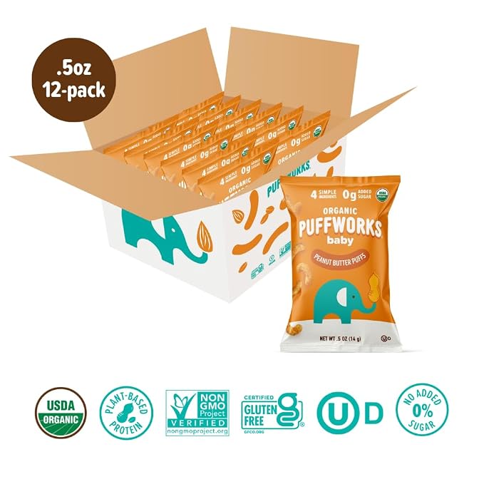 Puffworks Baby Organic Peanut Butter Puffs, Plant-Based Protein, USDA Organic - Image 3