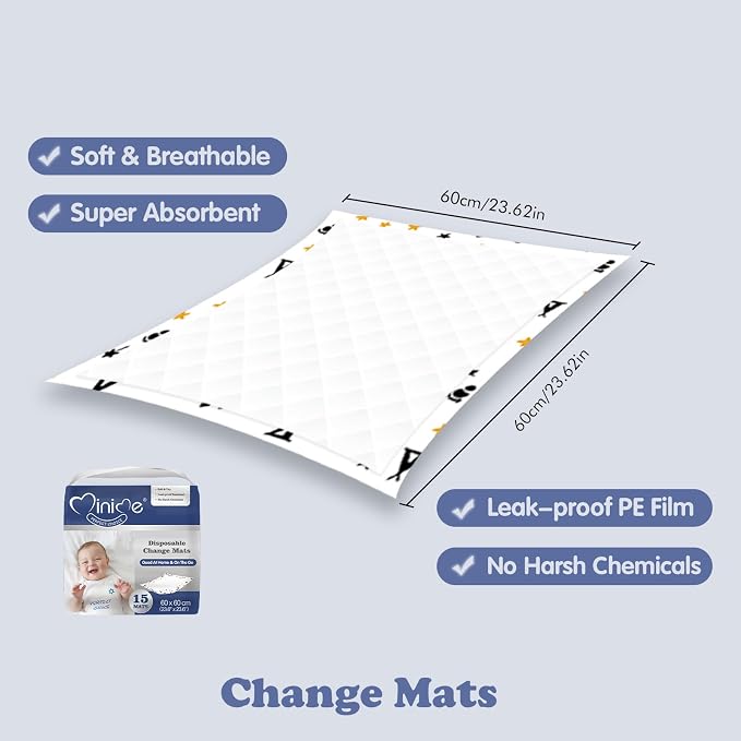 Minime Baby Disposable Changing Pads 23.6 x 23.6 in, Super Soft, Ultra - Image 2