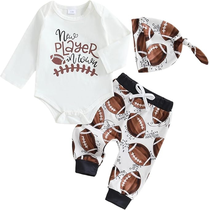 Baby Boy Hockey Outfit New Player in Town Long Sleeve Romper Long Pants Hat Set by Doqcey