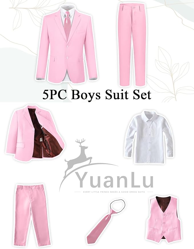 YuanLu Boys Suit for Kids Tuxedo Wedding Ring Bearer Outfit, 5 Piece Boy Slim - Image 2