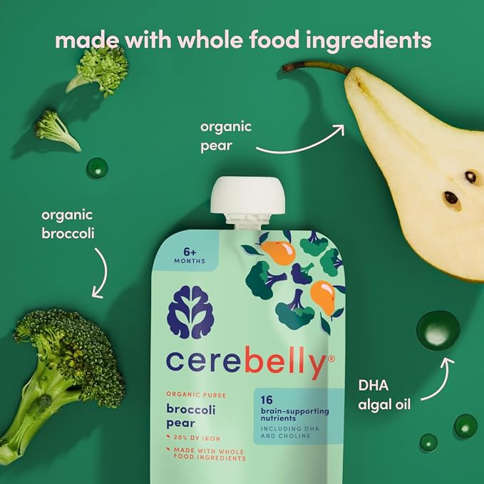 Cerebelly Organic Baby Food Pouches, Broccoli Pear Purees, 16 Nutrients - Image 5