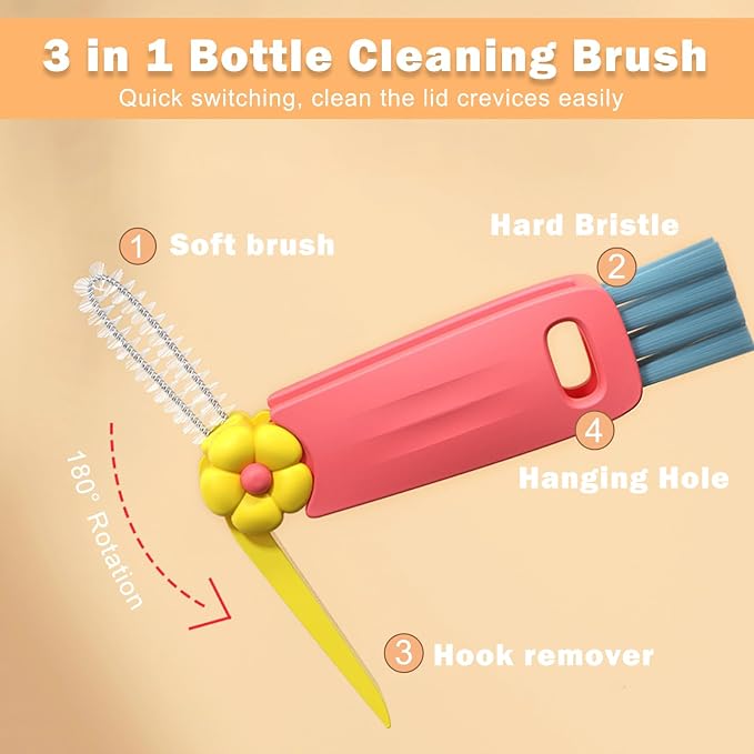 FANTEXY 3 in 1 Cup Lid Cleaning Brush Set, 3 Pieces Multifunctional Bottle - Image 5