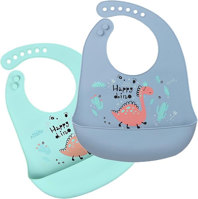 Silicone Bibs for Babies and Toddlers 2 Sets Feeding Bibs for Boy and Girl by Eimmabey