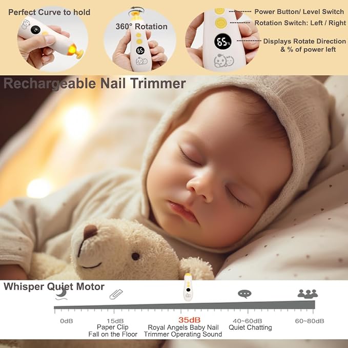 Rechargeable 22 in 1 Baby Nail Trimmer, Usage Labeled Case, 13 Extra - Image 4