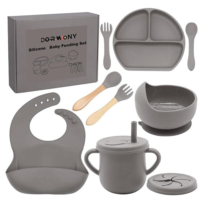 100% Silicone baby feeding set, BPA free Baby dishes set by Dormlony