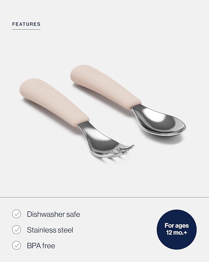 Lalo Utensils - Toddler Fork and Spoon Set - Stainless Steel and Silicone - Image 3