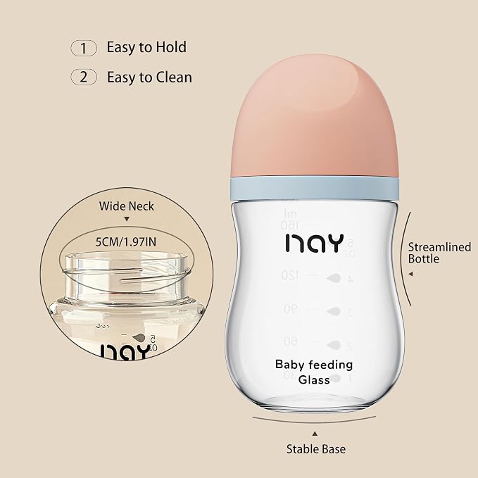 Natural Glass Baby Bottle Wide Neck, Anti-Colic Baby Bottle, Includes 2Pcs - Image 6