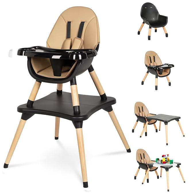 6 in 1 High Chair for Babies & Toddlers, Convertible Wooden Baby Highchair by RICUTON
