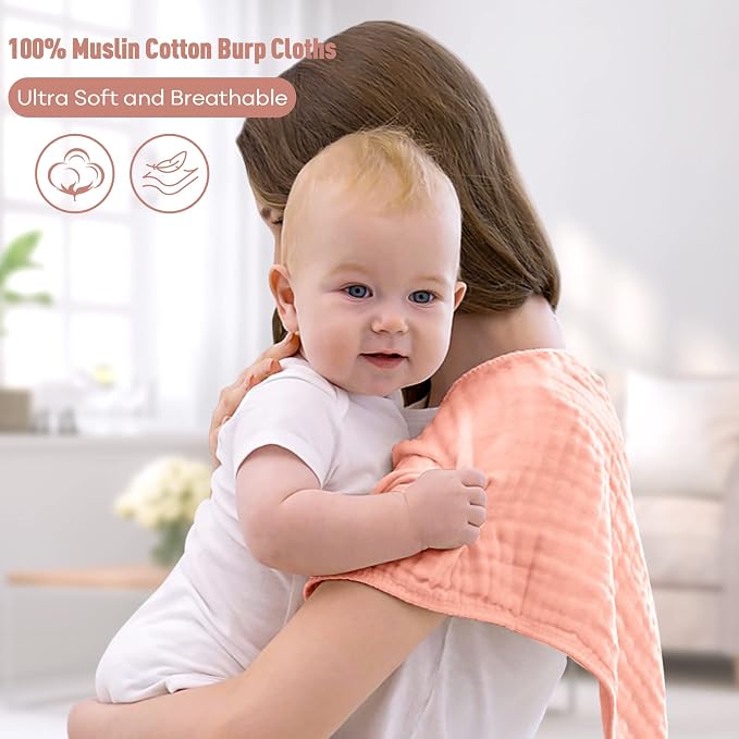 Yoofoss Muslin Burp Cloths for Baby 10 Pack 100% Organic Cotton Baby Washcloths - Image 2