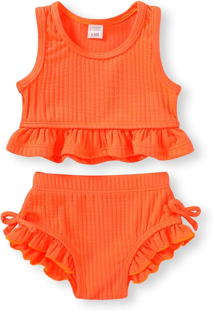 HAPPYMA Baby Swimsuit Toddler Girl Bathing Suit Summer Solid Color Bikini Set by FuntodressHappyChildhood