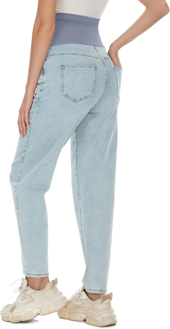POSHGLAM Women's Maternity Jeans Over Belly Comfy Stretch 28'' Boyfriend Jeans - Image 5