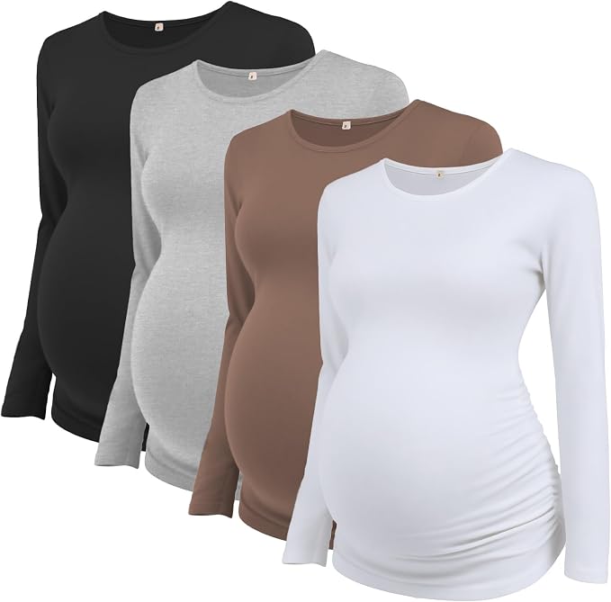Ecavus Women's Maternity Shirts Long Sleeve Soft Stretchy Pregnancy Tops Side by Ecavus