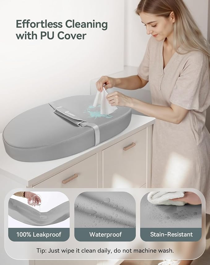 COMOMY Baby Changing Pad with Wipeable & Waterproof PU Cover, Contoured Diaper - Image 2