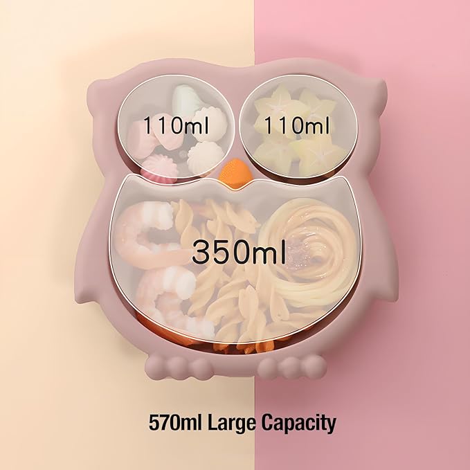 PandaEar Toddler Suction Plates, Stay Put Divided Baby Plates, Owl Shape - Image 5