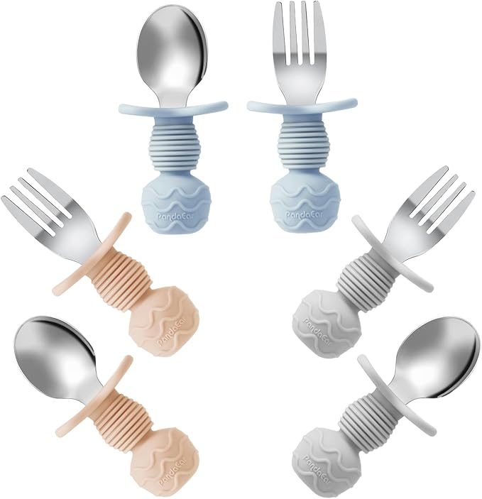 PandaEar 6 Pack Stainless Steel Toddler Spoons and Fork Feeding Set by PandaEar