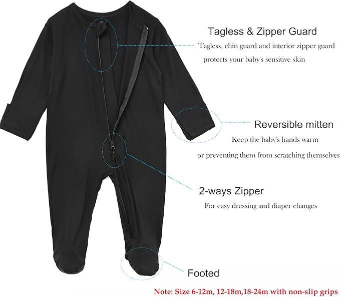 Aablexema Baby Zipper Pajamas Bamboo Rayon - Image 2
