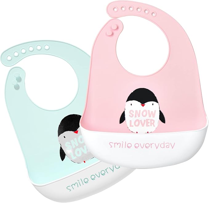 Silicone Bibs for Babies and Toddlers 2 Sets Feeding Bibs for Boy and Girl by Eimmabey