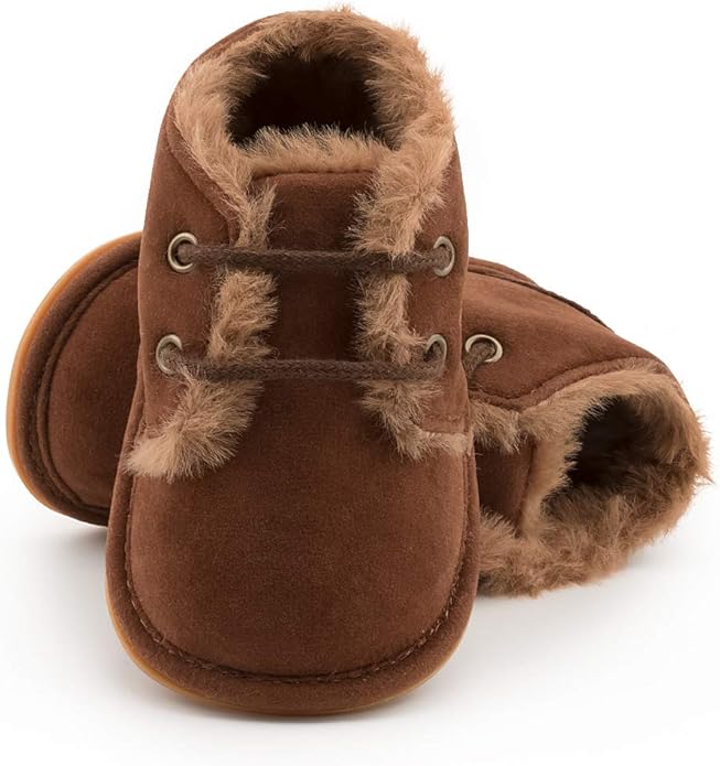 Baby Unisex Warm Snow Boots Newborn Leather Fur Lace Up Ankle Anti-Slip Rubber by ZoolarForBaby