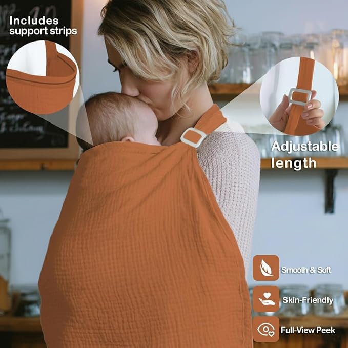 Muslin Nursing Covers for Breastfeeding, Arch Neckline Breast Feeding Covers - Image 4