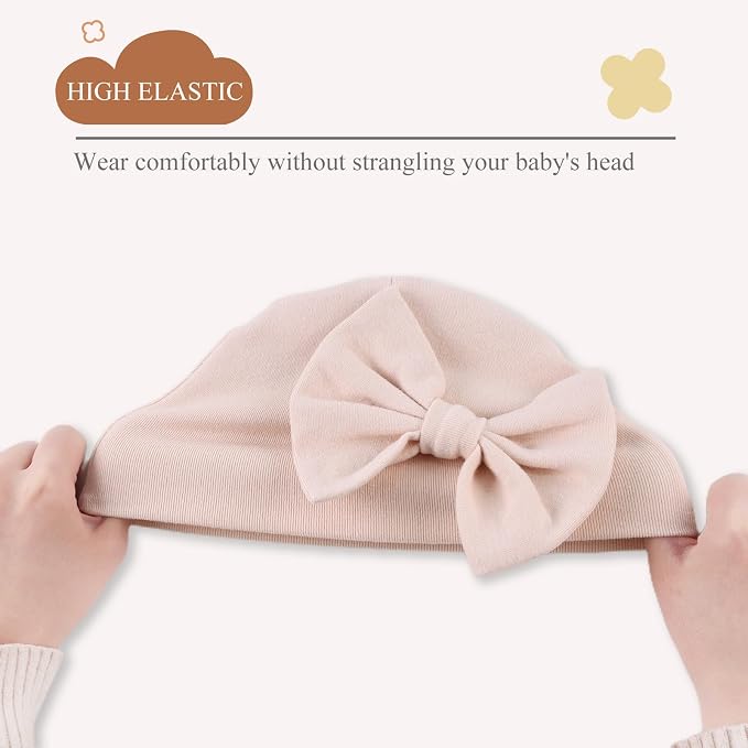 Bamery Newborn Baby Girl Hat Cotton Baby Bow Beanie Preemie Hats Spring Infant - Image 4