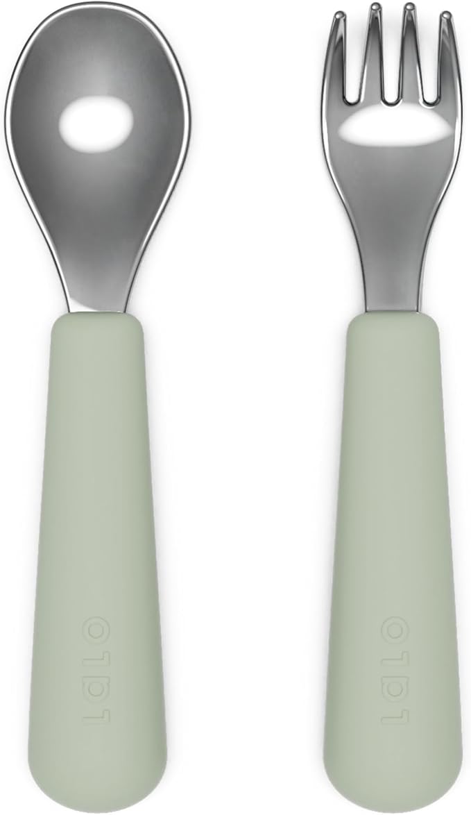 Lalo Utensils - Toddler Fork and Spoon Set - Stainless Steel and Silicone by Lalo