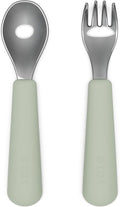 Lalo Utensils - Toddler Fork and Spoon Set - Stainless Steel and Silicone by Lalo