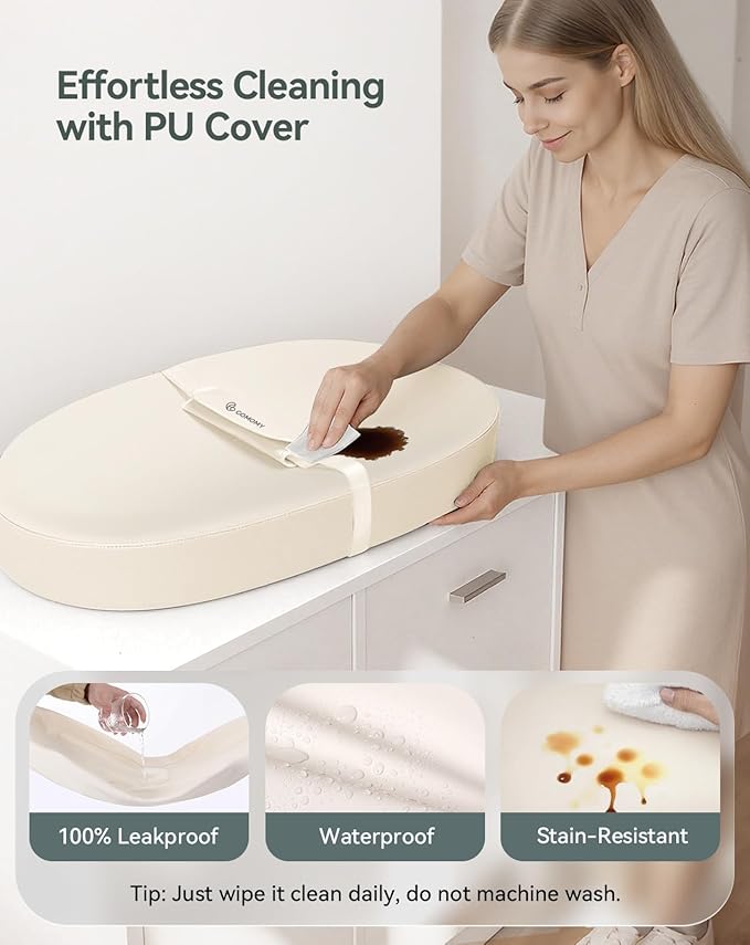 COMOMY Baby Changing Pad with Wipeable & Waterproof PU Cover, Contoured Diaper - Image 2