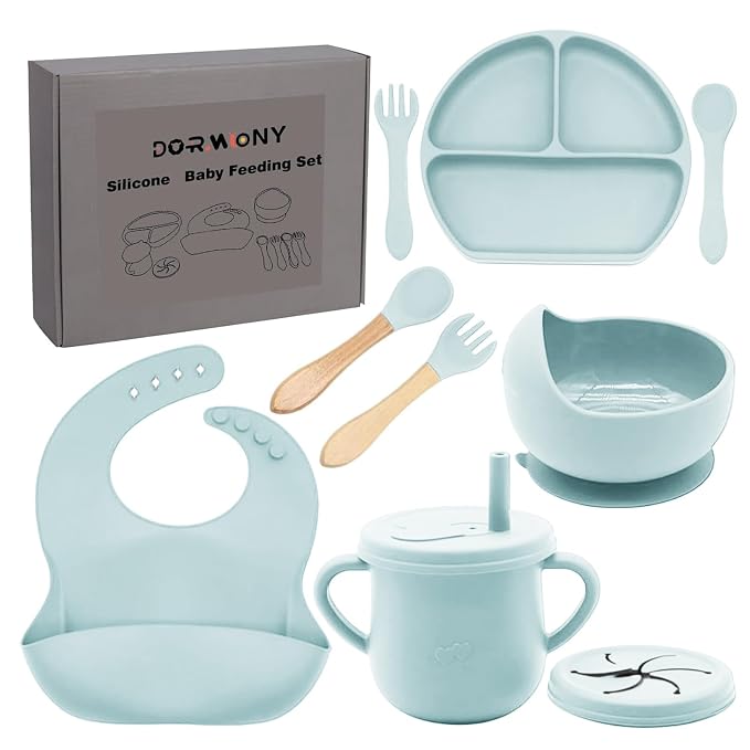 100% Silicone Baby Feeding Set, BPA Free Baby Dishes Set by Dormlony