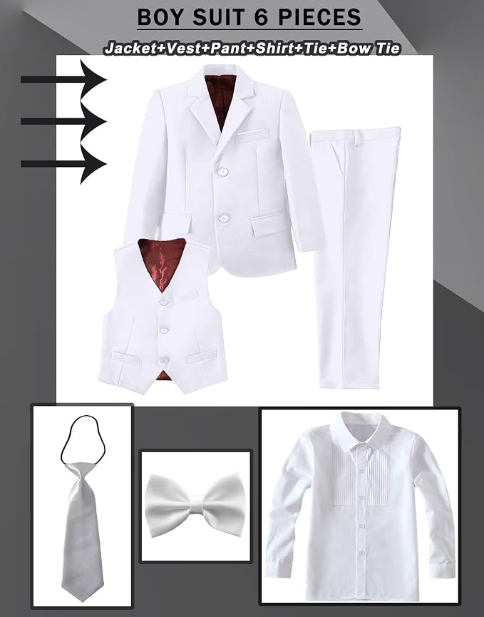 Boys Suit Set Slim Fit Kids Formal Suits Toddler Tuxedo Wedding Prom Classic - Image 3
