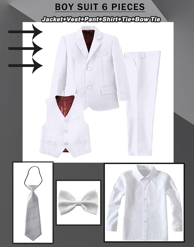 Boys Suit Set Slim Fit Kids Formal Suits Toddler Tuxedo Wedding Prom Classic - Image 3