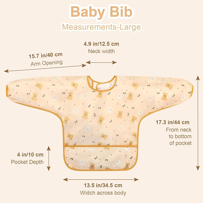 Accmor 5 Pack Long Sleeve Bibs, Baby Smock Waterproof Sleeved Bib Smock - Image 7