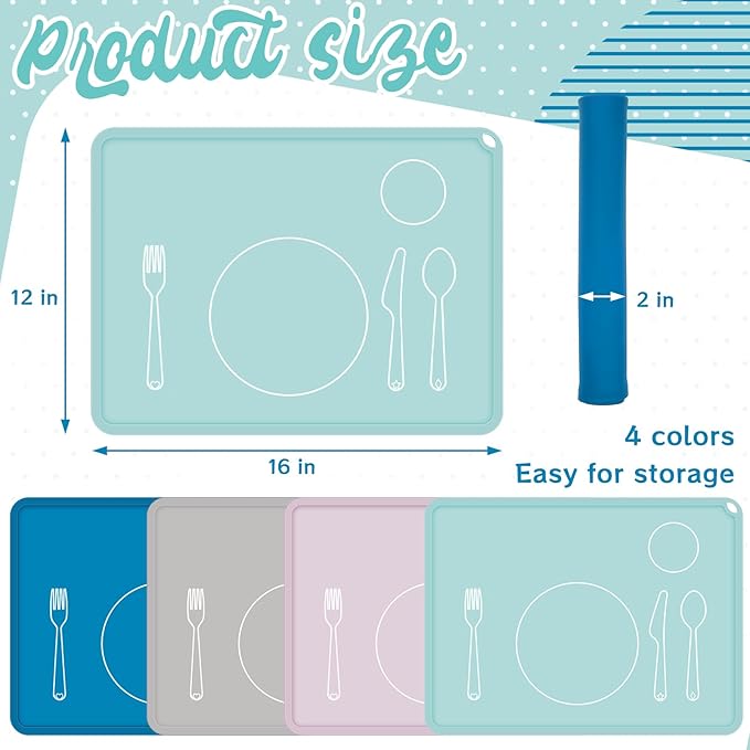 Zhehao 4 Pcs Montessori Kids Placemat 16 x 12'' Non Slip Baby Silicone Placemats - Image 2