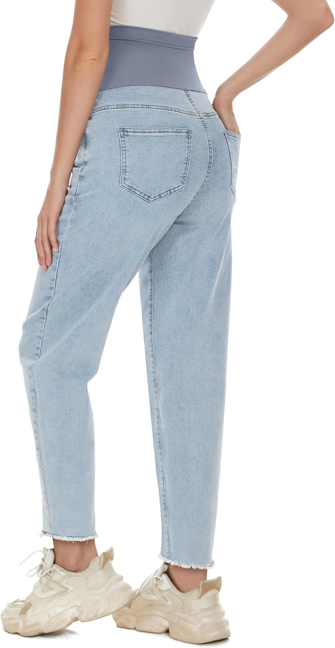 POSHGLAM Women's Maternity Jeans Over Belly Comfy Stretch 28'' Boyfriend Jeans - Image 5