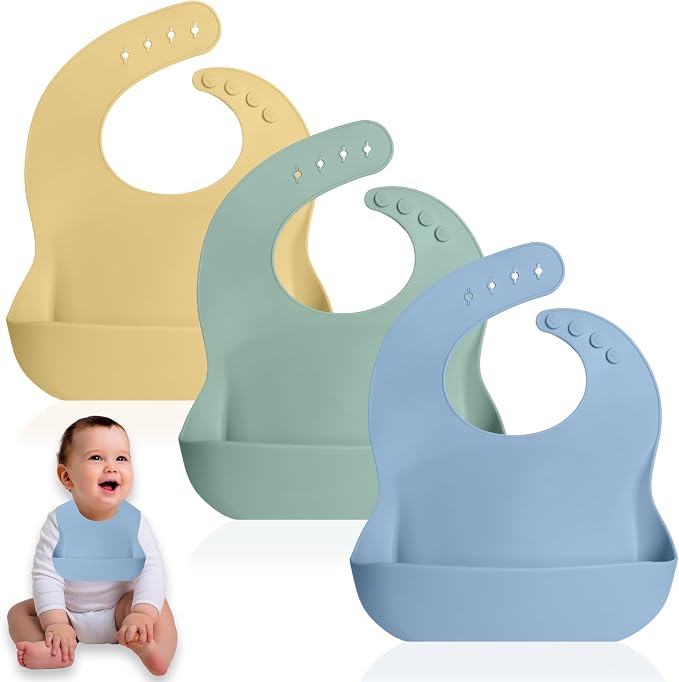 Bluet B - Set of 3 Waterproof Silicone Baby Bibs - BPA Free Silicone Baby Bib - by BLUETB