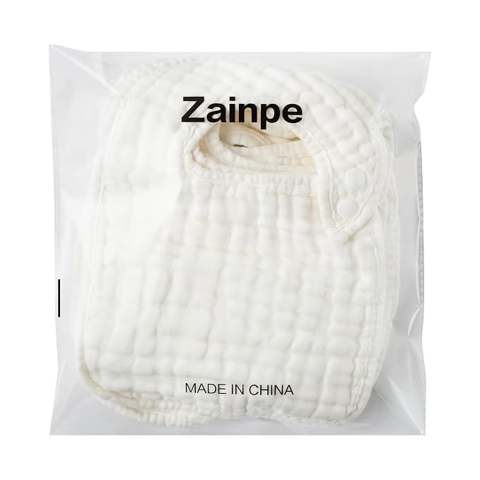 Zainpe 6Pcs Snap Muslin Cotton Baby Bibs White Adjustable Drool Bib - Image 7