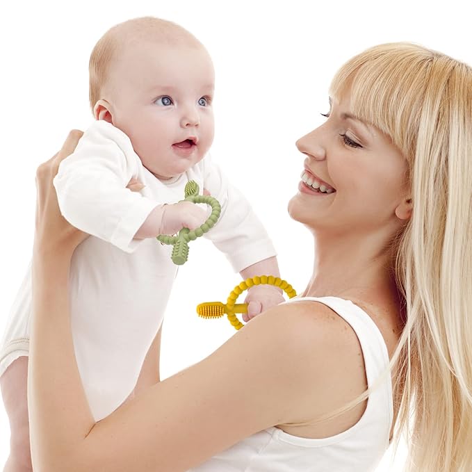 Baby Teething Toys with Easy-Hold Handle, Silicone Infant Toothbrush, Textured - Image 7