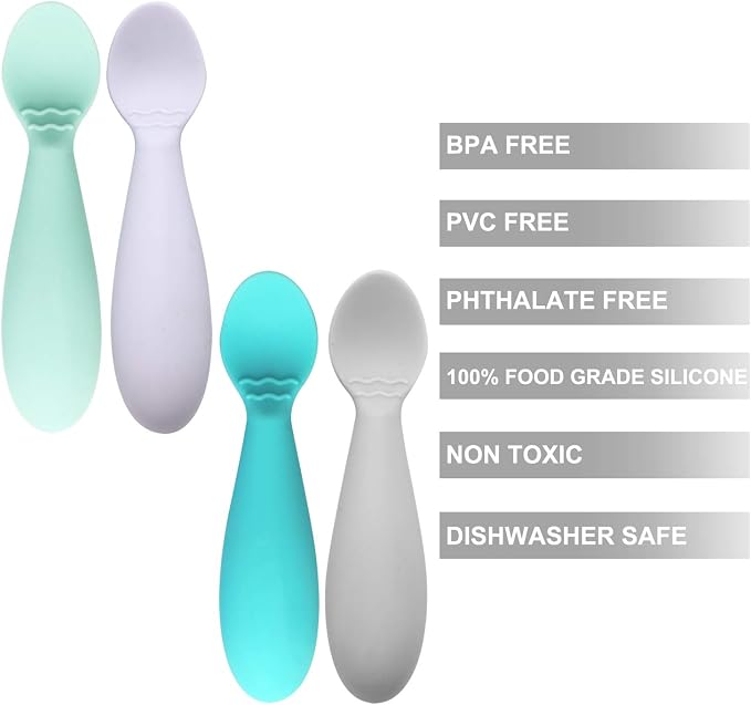 PandaEar Baby Infant Spoons BPA Free, Soft Silicone, Self Feeding Fat Handle - Image 3