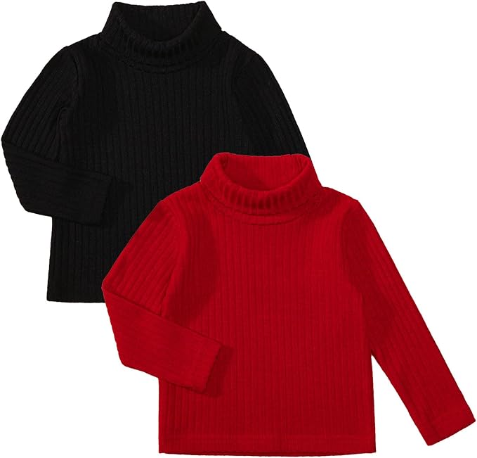 DEFAHN 2 Pack Toddler Unisex Solid Turtleneck T-Shirt Long Sleeve Ribbed by DEFAHN