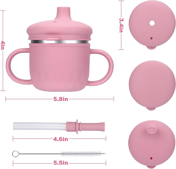 BUSOHA Stainless Steel Sippy Cups - 3 IN 1 Silicone Sippy Cup - Image 2