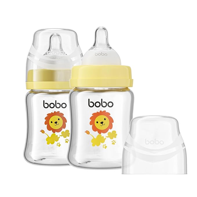 YOHKOH Glass Baby Bottles with Slow Flow Nipple, Newborn Anti-Colic Baby Bottles by Home