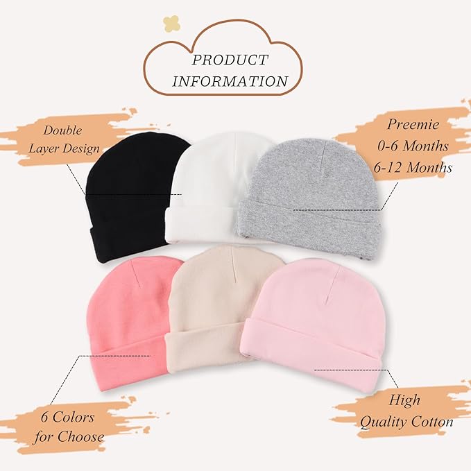 Bamery Cotton Baby Girl Hat Preemie Boys Beanie Newborn Hospital Hats Winter - Image 3
