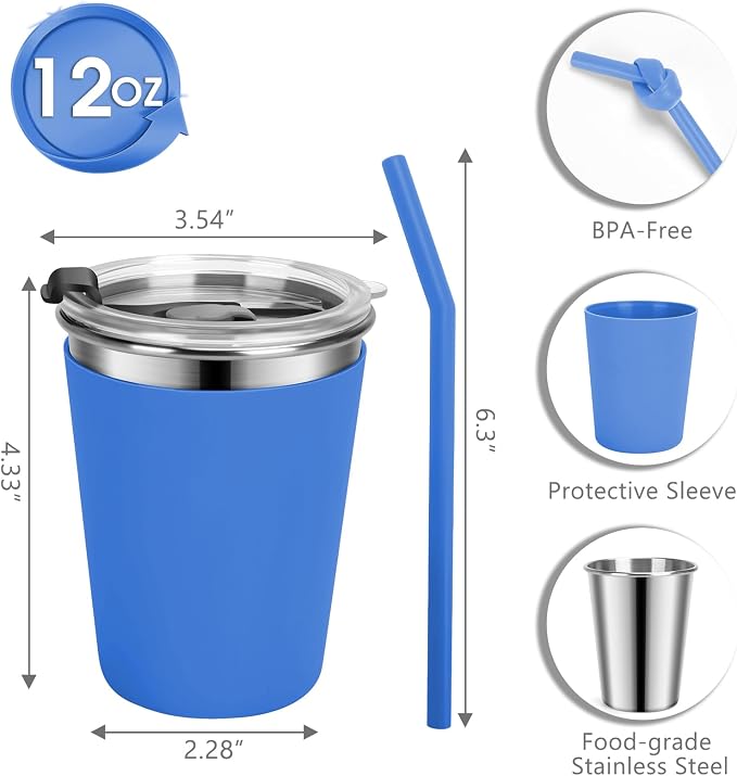 Kids Cups with Straws and Lids, 5 Pack 12oz Spill Proof Toddlers Straw Cup with - Image 2