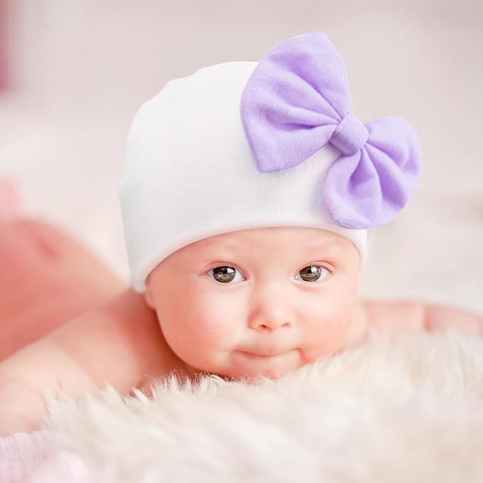 BQUBO Newborn Baby Hats Mittens Set Hospital Hat Beanie Infant Bow Hats Baby - Image 2