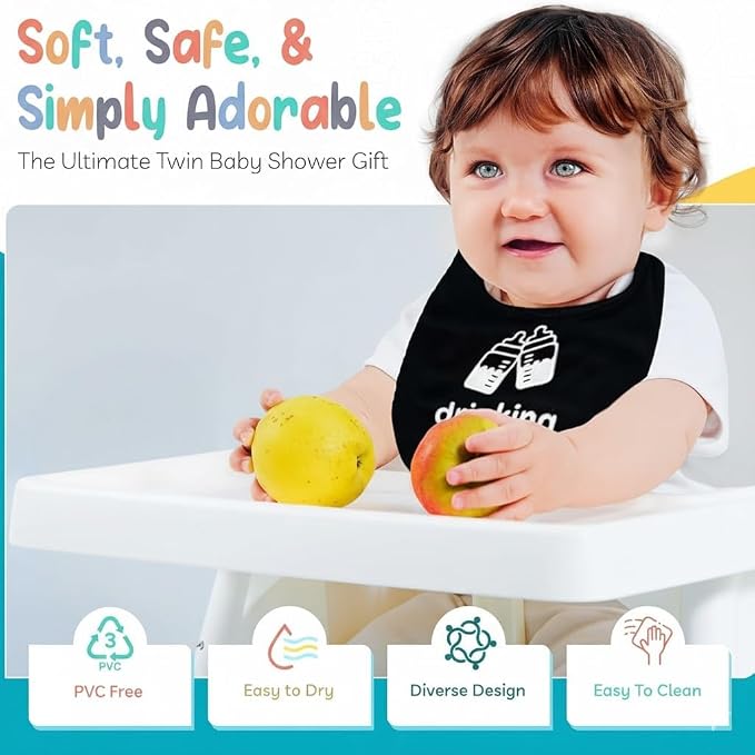 100% Cotton Drinking Buddies Twin Bibs Cute & Practical Unisex Bibs - Image 3
