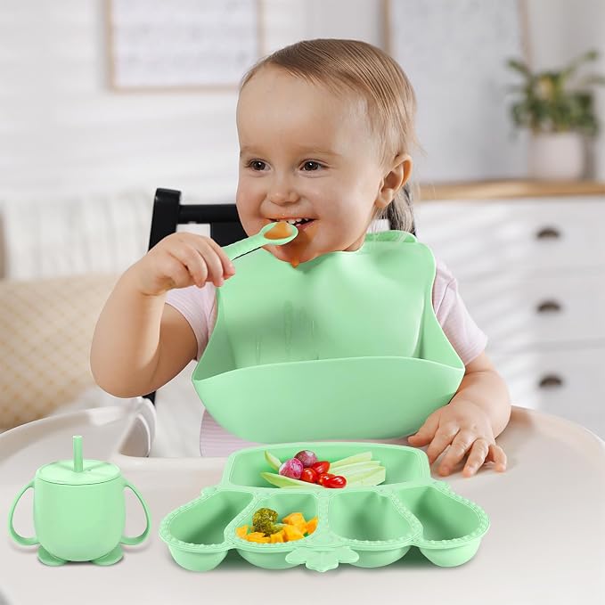 BXLL 10 Pcs Green Silicone Baby Feeding Set - Image 7