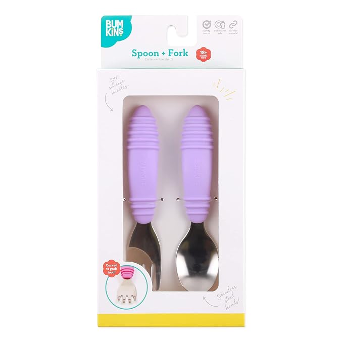Bumkins Toddler Utensils, Kids Size Fork and Spoon Set, Silicone and - Image 6