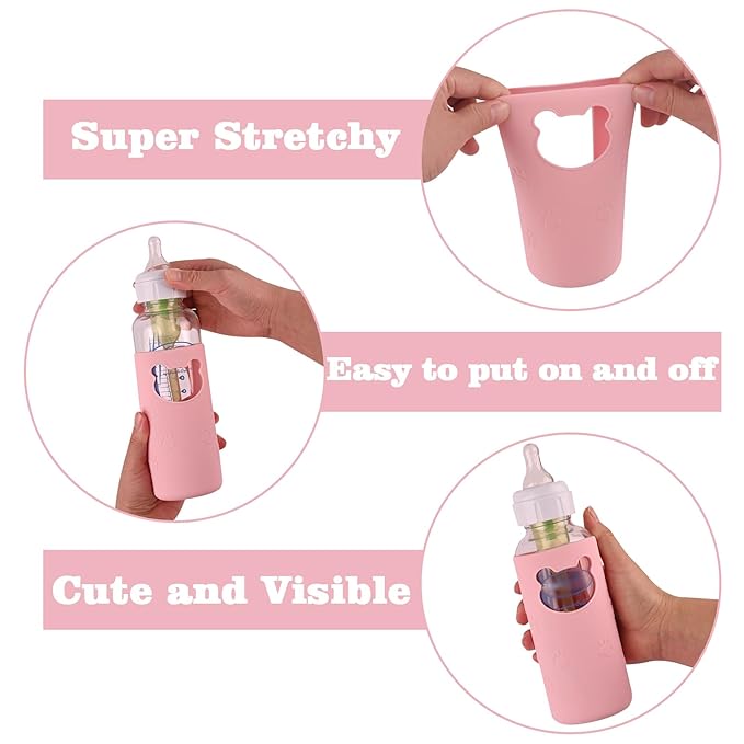 4 Pack Silicone Sleeves for Dr Brown's Glass Baby Bottles, Anti Breakage Baby - Image 4