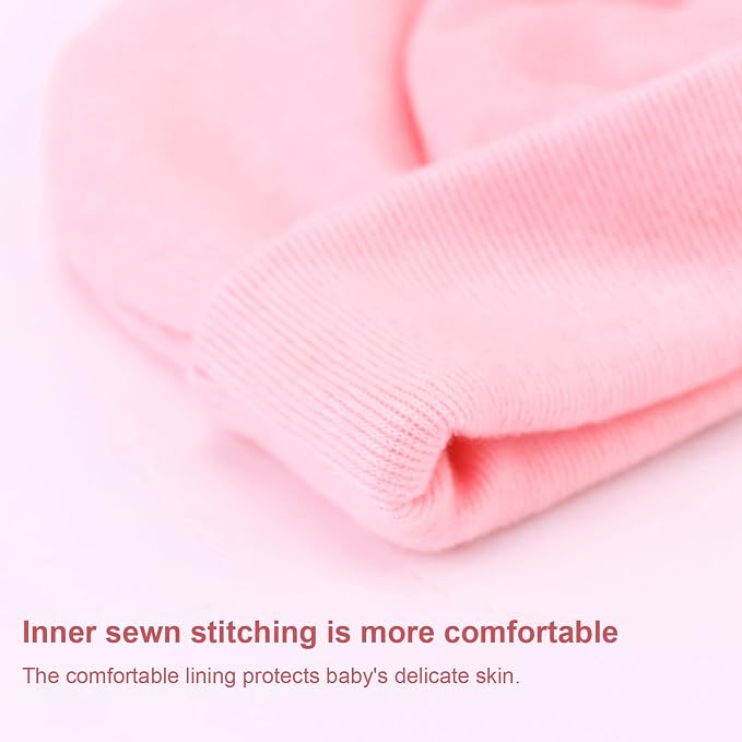 BQUBO Newborn Baby Girls Hats Mittens Set Hospital Hat Beanie Infant Bow Hats - Image 4