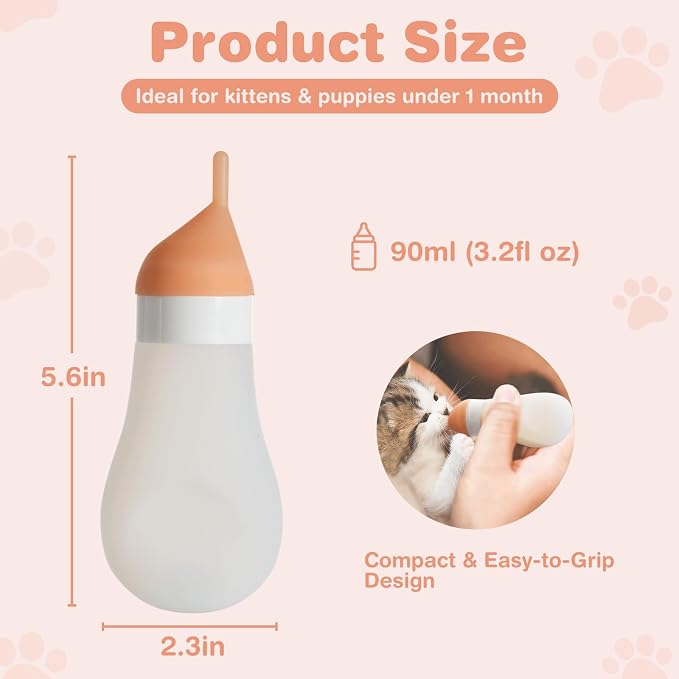 Kitten Bottle Feeding Kit, Soft Silicone Squeezable Puppy Bottles - Image 4