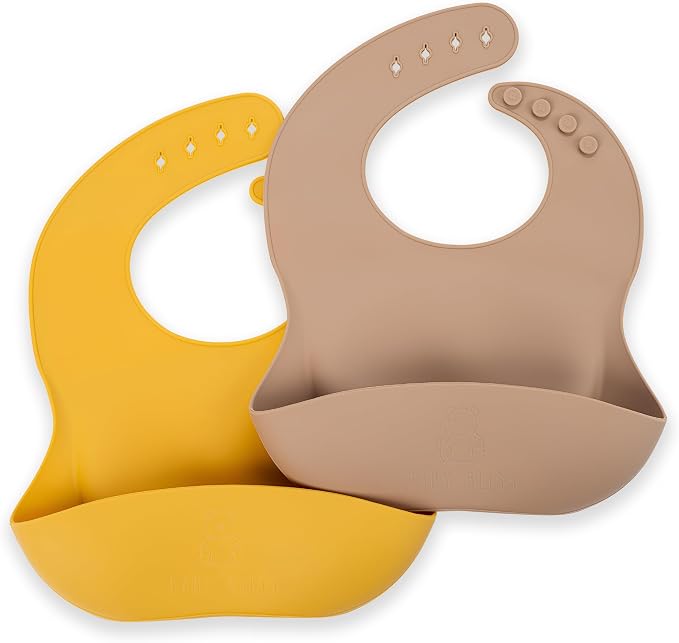 Silicone Bib 2-Pack: Safe, Food-Grade. Waterproof, Adjustable Neck Band by BabyBliss